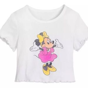 Lettuce Hem and Sleeved Minnie Cropped Graphic Tee